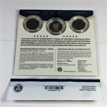 America the Beautiful 3 25c Coin Set*Homestead National Monument of America*In Original US Mint Packaging with COA