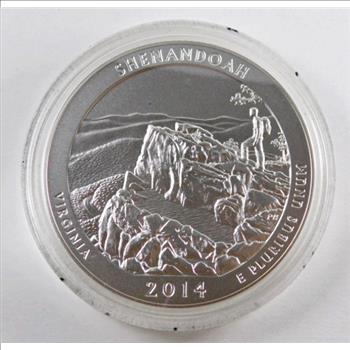America The Beautiful Five Ounce Silver Uncirculated Coin*Shenandoah National Park*In Original Mint Packaging