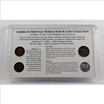 American Heritage World War II Coin Collection - Includes Silver War Nickel, Steel Cent and Shell Casing Cents
