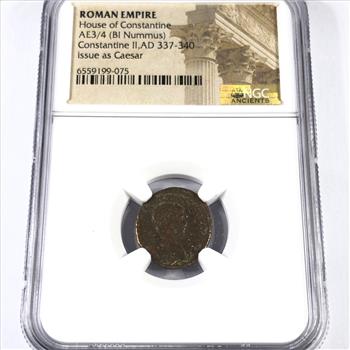 Ancient*Roman Empire*House of Constantine*AE3/4 (BI Nummus)*Constanitius II, AD 337-340*Issue as Caesar*Authenticated by NGC