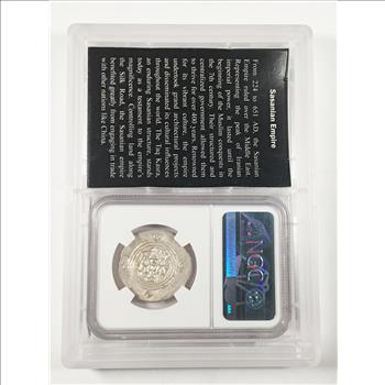 Ancient*Silver*Sasanian Empire*Khusru II, AD 591-628*AR Drachm*Graded AU by NGC*Silk Road Hoard
