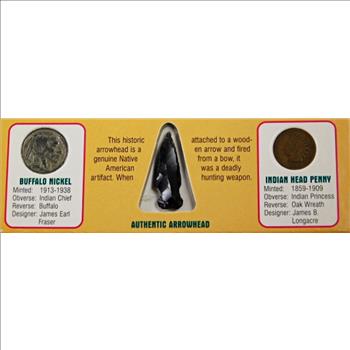 Authentic Native American Arrowhead & Coin Collection*Arrowhead Artifact , 1936 Buffalo Nickel, 1898 Indian Head Cent