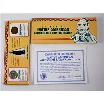 Authentic Native American Arrowhead & Coin Collection*Arrowhead Artifact , 1936 Buffalo Nickel, 1898 Indian Head Cent