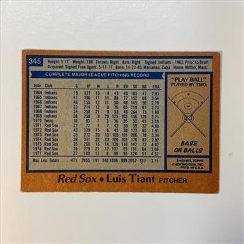 Autographed 1978 Luis Tiant Baseball Card Coolest Wind Up in Baseball