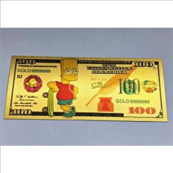 Bart Simpson Gold Foil 100 Dollar Commemorative Banknote