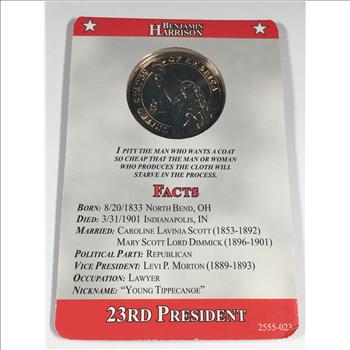 Benjamin Harrison Presidential Commemorative Dollar*Brilliant Uncirculated*Facts Card