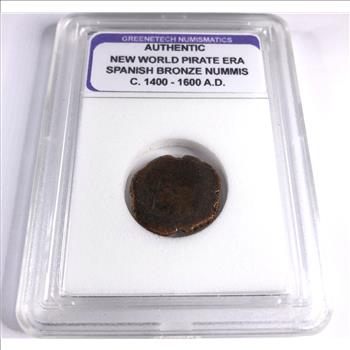 c. 1400-1600 AD New World Pirate Era Spanish Bronze Nummis*Authenticated by Greenetech Numismatics
