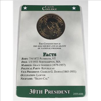 Calvin Coolidge Presidential Commemorative Dollar*Brilliant Uncirculated*Facts Card
