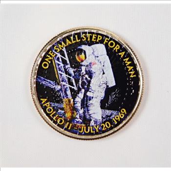 Colorized Kennedy Half Dollar Commemorating Apollo 11; One Small Step ...