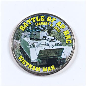 Colorized Kennedy Half Dollar Commemorating Battle of AP BAC; Vietnam War