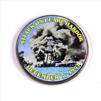 Colorized Kennedy Half Dollar Commemorating December 7, 1941-Attack on Pearl Harbor
