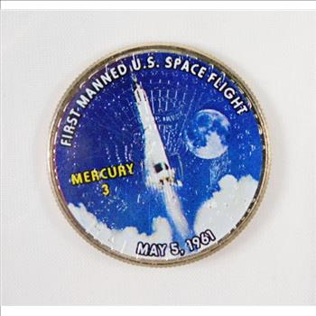 Colorized Kennedy Half Dollar Commemorating First Manned U.S. Space Flight