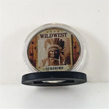 Colorized Kennedy Half Dollar Commemorating Geronimo*The Wild West*In Protective Capsule/Stand