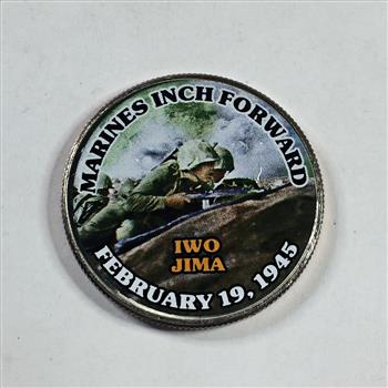 Colorized Kennedy Half Dollar Commemorating the Marines Inching Forward at Iwo Jima*Feb 19, 1945