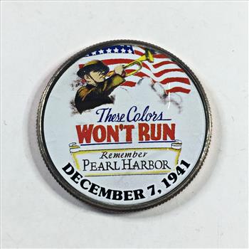 Colorized Kennedy Half Dollar Commemorating the These Colors Won't Run; Remembering Pearl Harbor on Dec 7, 1941