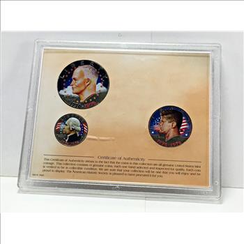 Colorized US Bicentennial Coin Collection: Eisenhower Dollar, Kennedy Half Dollar and Washington Quarter