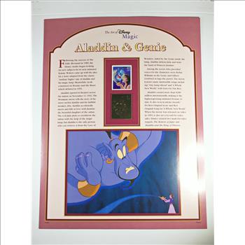Disney Magic*22K Gold Foil Stamp of Aladdin & Genie + Original 41c Postage Stamp on 10