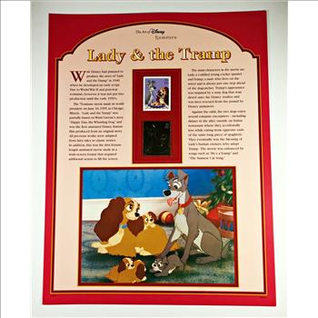 Disney Romance*22K Gold Foil Stamp of Lady & The Tramp + Original 39c Postage Stamp on 10