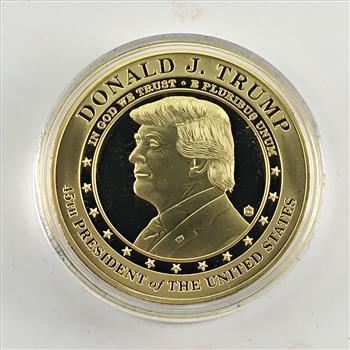 Donald J. Trump 24K Gold Layered Colorized Medallion*Military*1.25