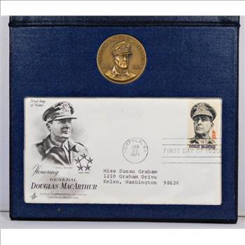 Douglas MacArthur Commemorative Set*High Relief Bronze Medallion and 1971 FDC*In Danbury Mint Custom Holder