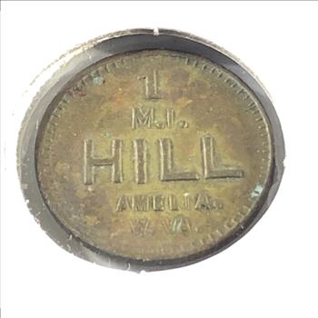 Early 20th Century Coal Mine Token*Used in Lieu of Cash Payment to Miner's*Amelia, West Virginia*1 M. I.