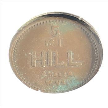 Early 20th Century Coal Mine Token*Used in Lieu of Cash Payment to Miner's*Amelia, West Virginia*5 M. I.