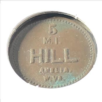 Early 20th Century Coal Mine Token*Used in Lieu of Cash Payment to Miner's*Amelia, West Virginia*5 M. I.