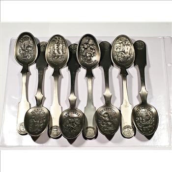 Eight Pewter State Commemorative Large Spoons*6.5