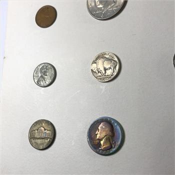 Vintage Coin Collection Board Featuring Silver Coins Buffalo Nickels and More