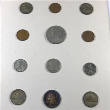 Vintage Coin Collection Board Featuring Silver Coins Buffalo Nickels and More
