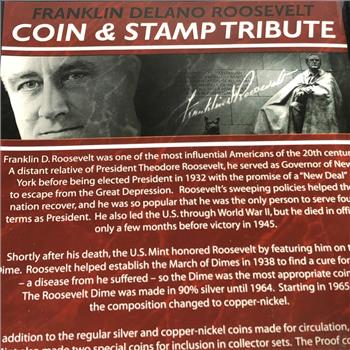 First Commemorative Mint Franklin Roosevelt Coin & Stamp Tribute in Presentation Album