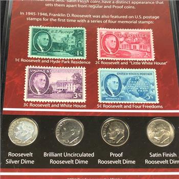 First Commemorative Mint Franklin Roosevelt Coin & Stamp Tribute in Presentation Album