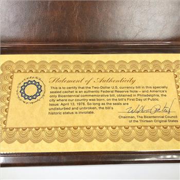 First Day of issue $2 Bicentennial Commemorative Federal Reserve Note Crisp Uncirculated Sealed Since 1976!
