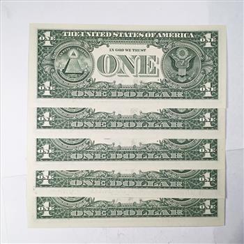 Five (5) Series 2013 $1 FRN; Dallas, TX*CONSECUTIVE NUMBERED STAR NOTES *Crisp Uncirculated