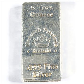 Five (5) Troy Ounces .999 Fine Silver Bar*Monarch Precious Metals