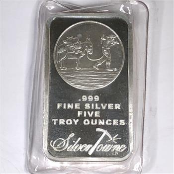 Five (5) Troy Ounces .999 Fine Silver Bar*Silvertowne*Sealed Packet