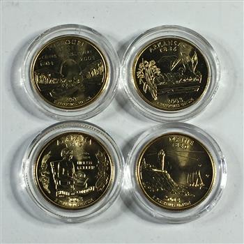 Four 24K Gold Layered 2003 Commemorative State Quarters*Missouri, Arkansas, Alabama and Maine