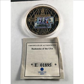 Franklin $100 Banknote 24K Gold Layered Commemorative Medallion*2010 Proof*50mm in Protective Capsule