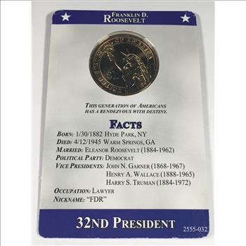 Franklin D. Roosevelt Presidential Commemorative Dollar*Brilliant Uncirculated*Facts Card