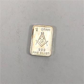 Free Mason 1 Gram 999 Silver Bar Ingot