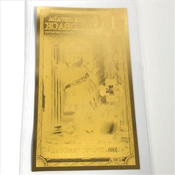 Gold 1/1000th Troy oz Pure 24KT Goldback Note Issued by Nevada in Protective Sleeve