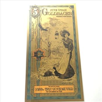 Gold 1/200th Troy oz Pure 24Kt Goldback Note Issued by Utah in Protective Sleeve