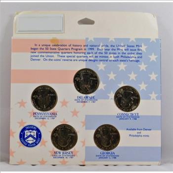 Hallmark American Spirit Collection*1999 U.S. State Commemorative Quarters*5 Quarters Encased in Cardboard