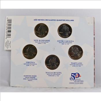 Hallmark American Spirit Collection*2000 U.S. State Commemorative Quarters*5 Quarters Encased in Cardboard
