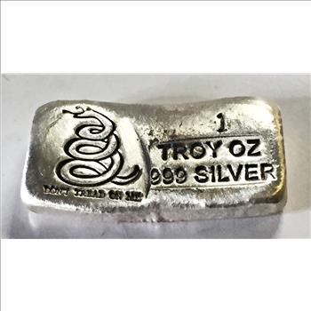 Hand-poured One Troy Ounce .999 Silver Bar*Snake*Don't Tread On Me