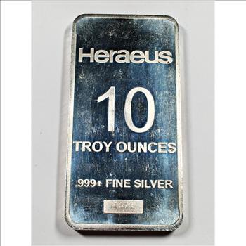 Heraeus 10 Troy Oz 999 Silver Bar Serial # 2678