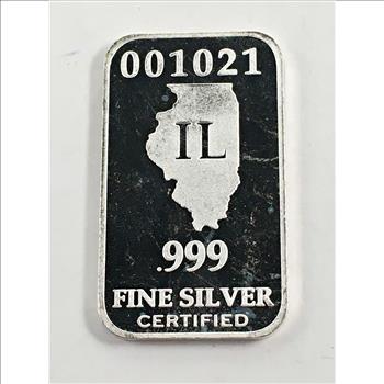 Illinois State Commemorative One Troy Ounce .999 Fine Silver Bar*Numbered