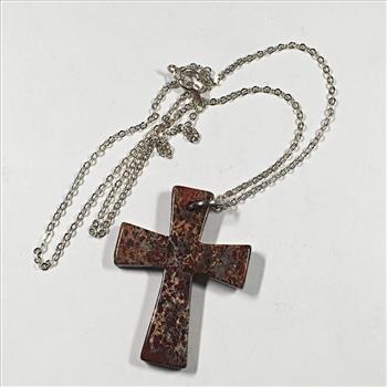 Jasper Stone Cross on Silver Chain*Cross is 1.5