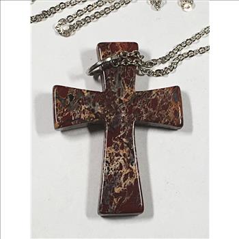 Jasper Stone Cross on Silver Chain*Cross is 1.5