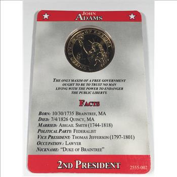 John Adams Presidential Commemorative Dollar*Brilliant Uncirculated*Facts Card